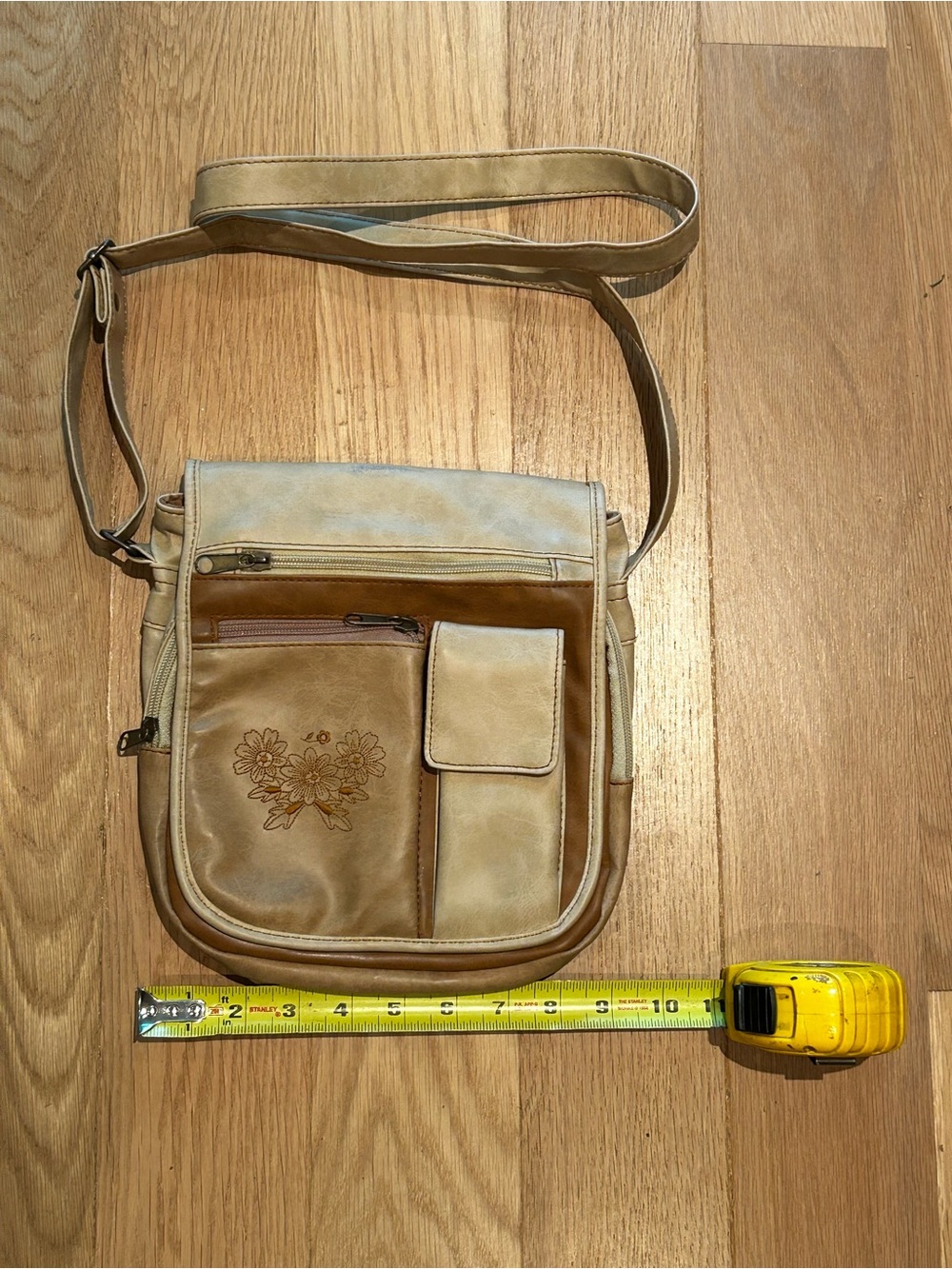 Leather Crossbody Messenger Bag - Beige Brown